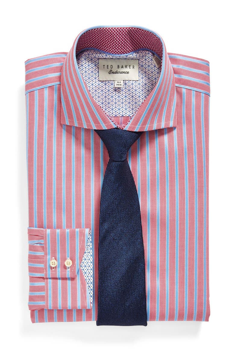 'Maccy' Trim Fit Stripe Dress Shirt, Alternate, color, RED