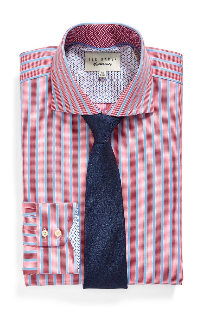 Ted Baker London 'Maccy' Trim Fit Stripe Dress Shirt, Alternate, color, Red