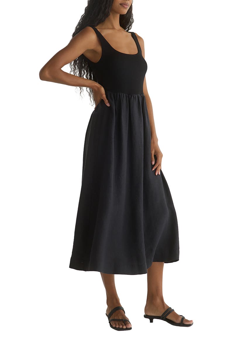 Mixed Media Midi Dress, Alternate, color, BLACK