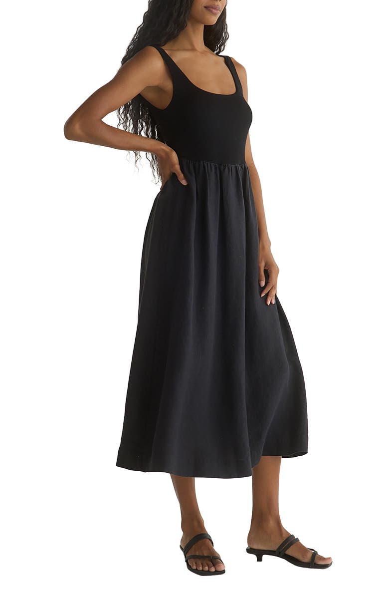 Bella Dahl Mixed Media Midi Dress, Alternate, color, Black