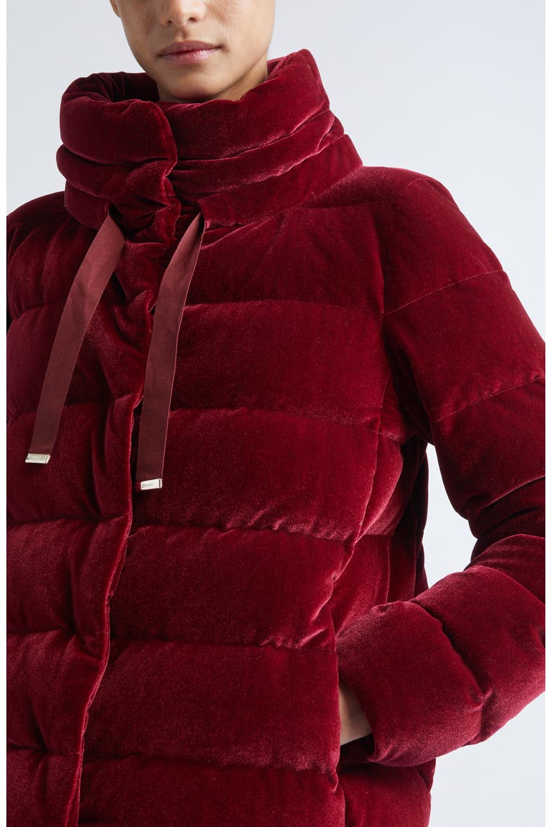Stretch Velvet Down Puffer Jacket, Alternate, color, BURGANDY