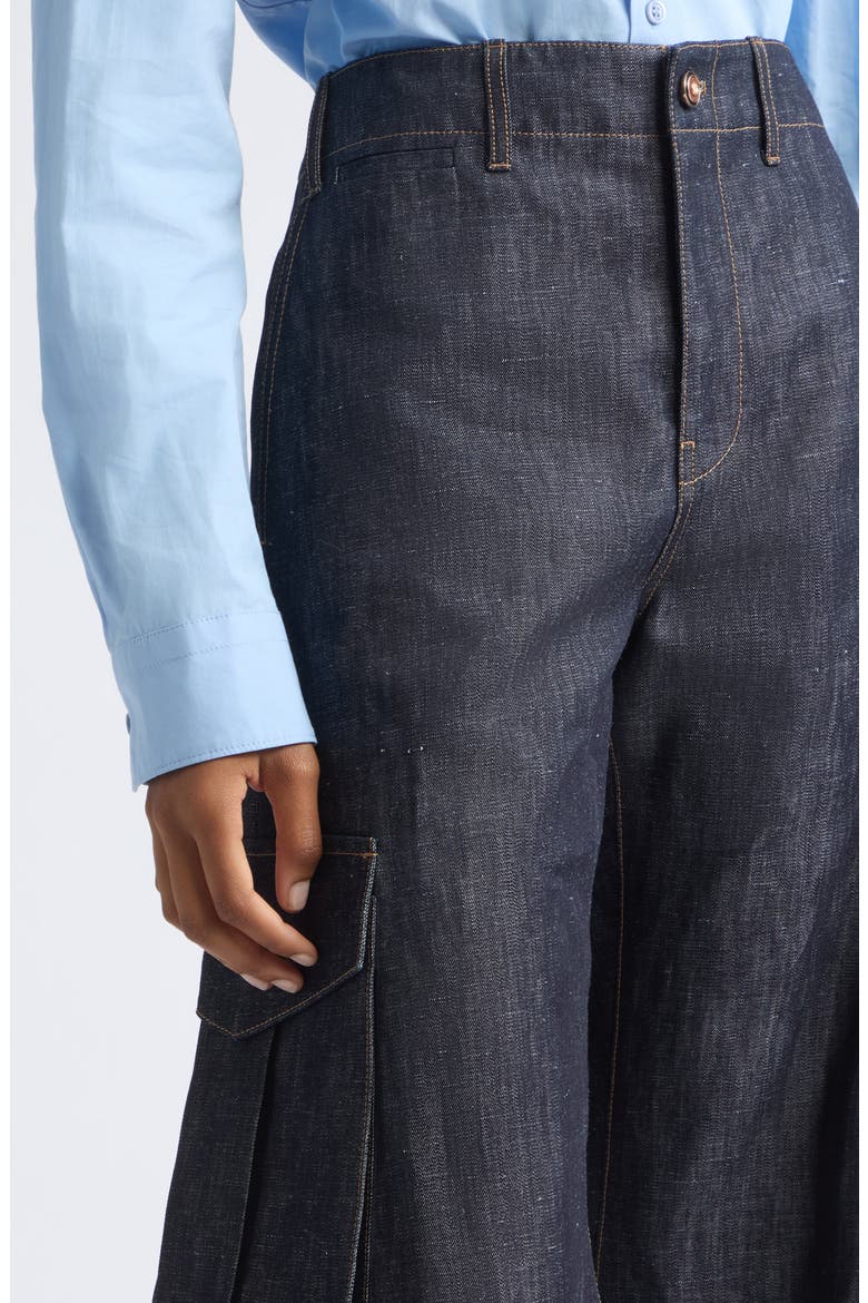Eos Cotton & Linen Denim Barrel Leg Cargo Pants, Alternate, color, DENIM