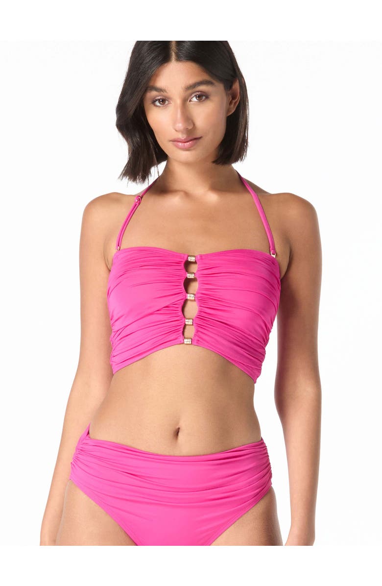 Carmen Marc Valvo Bandeau Beaded Draped Bikini Top, Alternate, color,