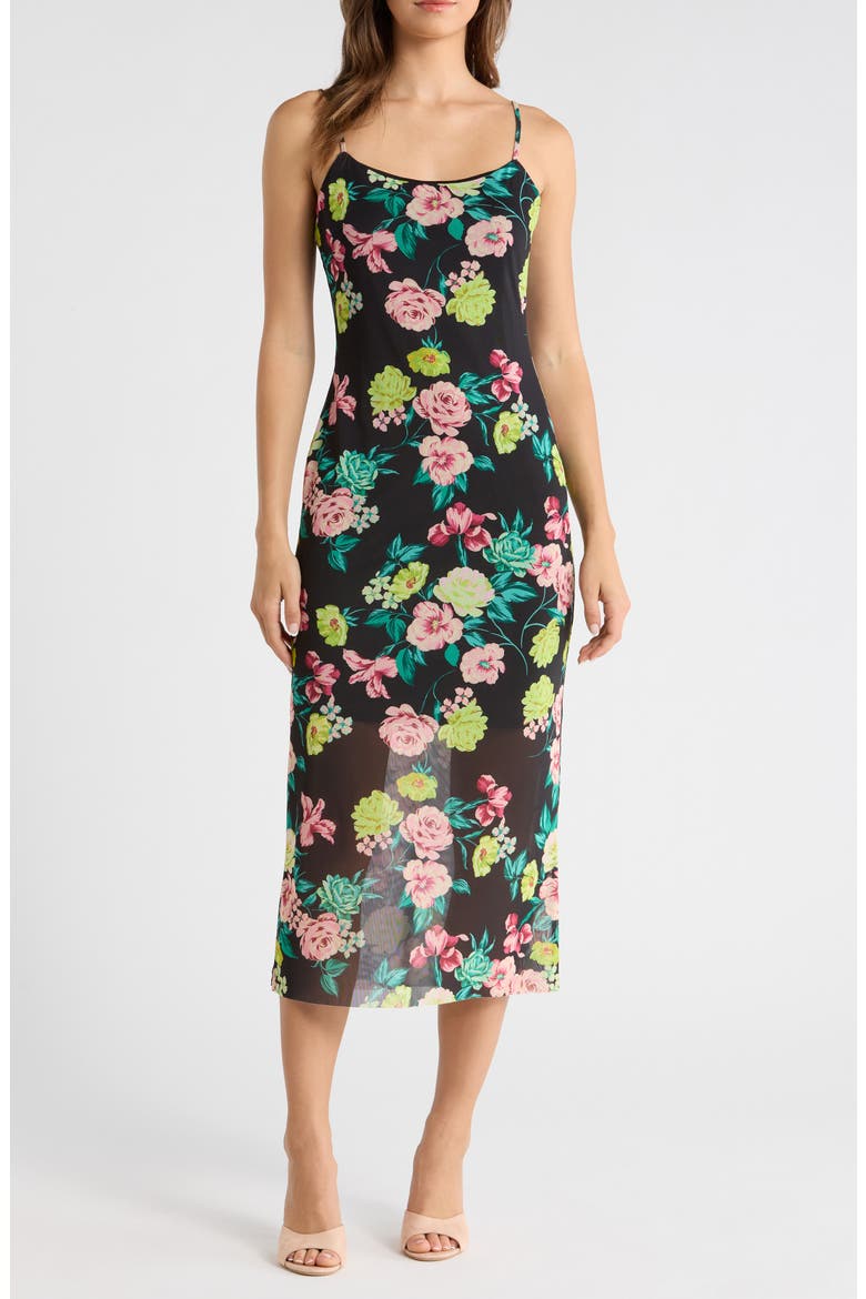Giselly Floral Print Georgette Slipdress, Main, color, BLACK DITSY FLORAL