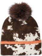BCBG Knit Beanie with Faux Fur Pompom