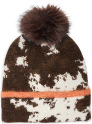BCBG Knit Beanie with Faux Fur Pompom