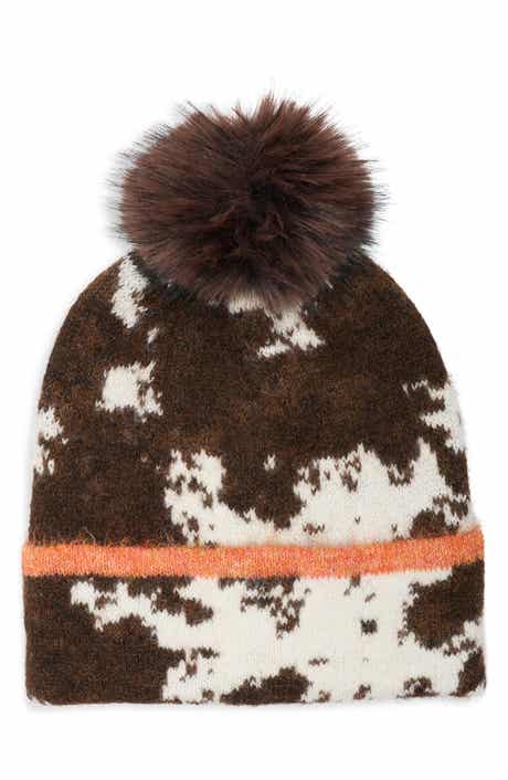 Knit Beanie with Faux Fur Pompom