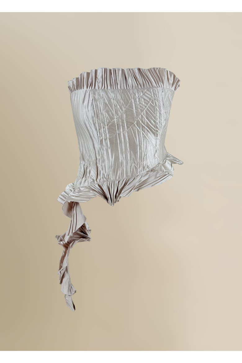 Le Fay Raw-Edged Pleated Satin Ruffled Top, Main, color, Champagne