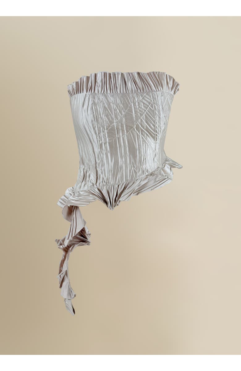 Contessa Mills Le Fay Raw-Edged Pleated Satin Ruffled Top, Main, color, Champagne