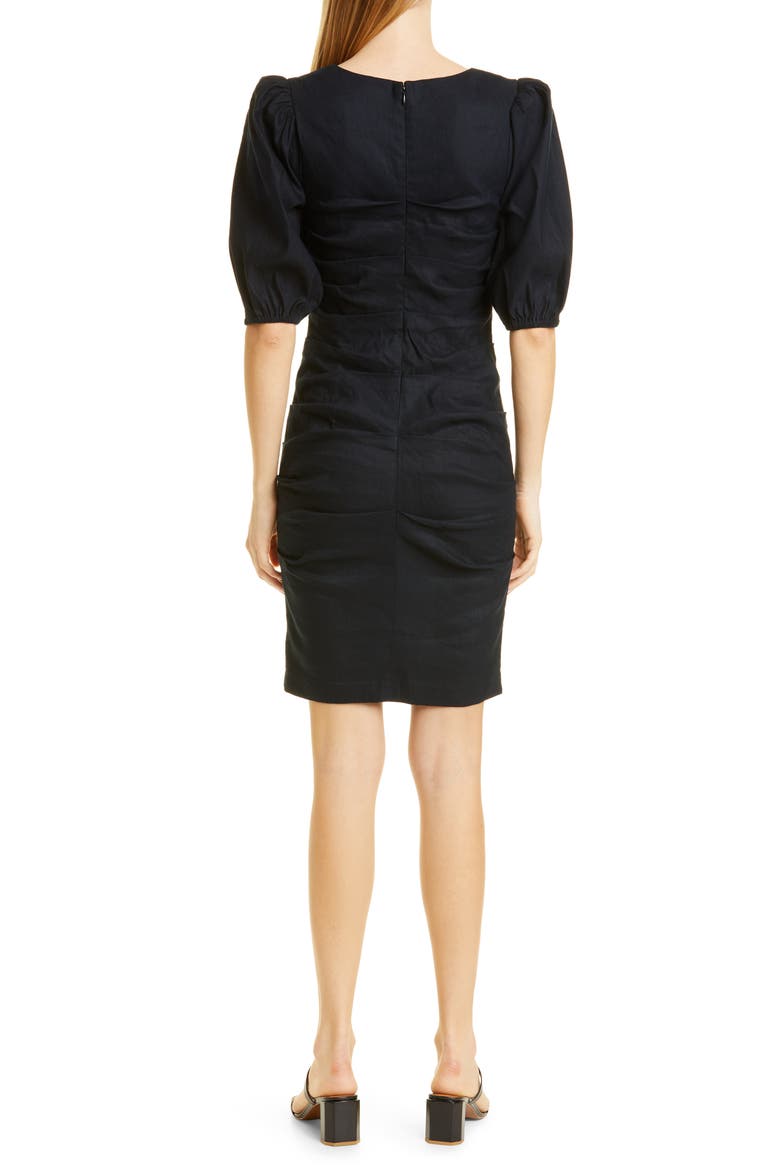 Puff Sleeve Linen Blend Minidress, Alternate, color, BLACK