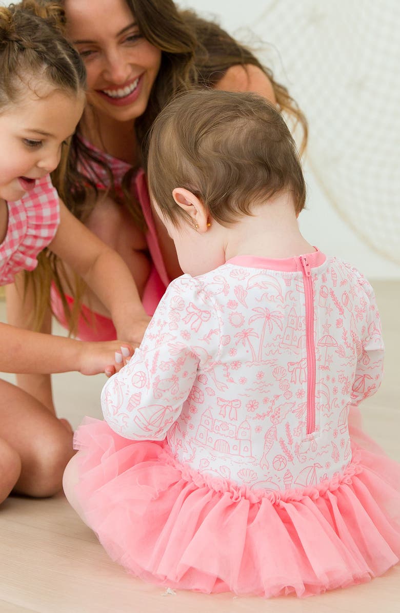 RuffleButts By the Sea Long Sleeve Skirted One-Piece Swimsuit, Alternate, color, White