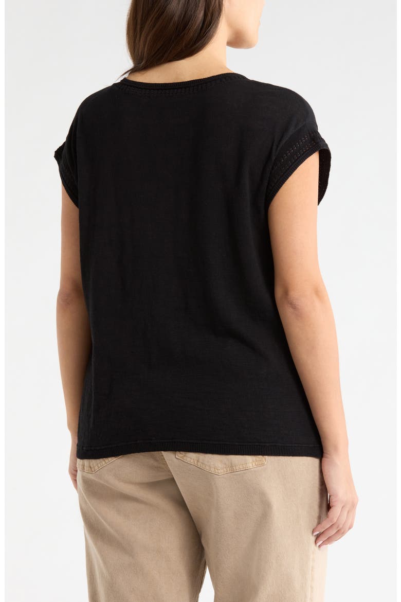 Pointelle Stitch Trim Cotton Top, Alternate, color, BLACK