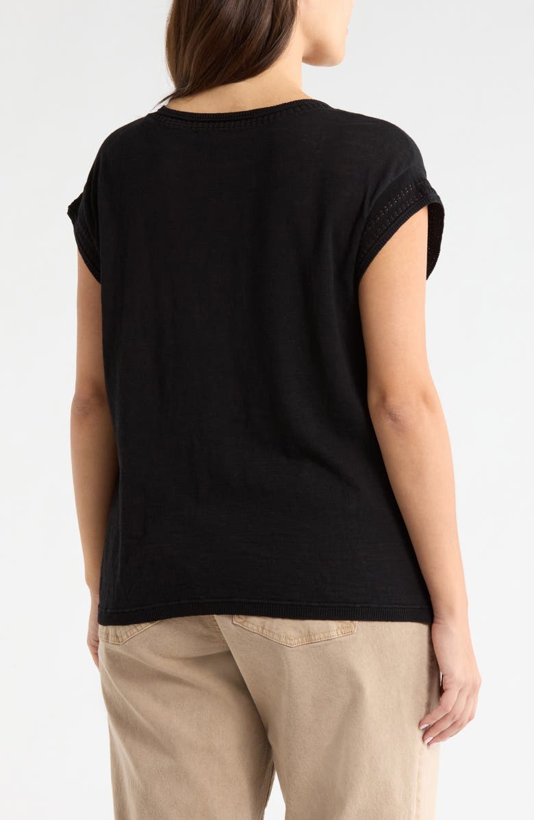 Wit & Wisdom Pointelle Stitch Trim Cotton Top, Alternate, color, Black