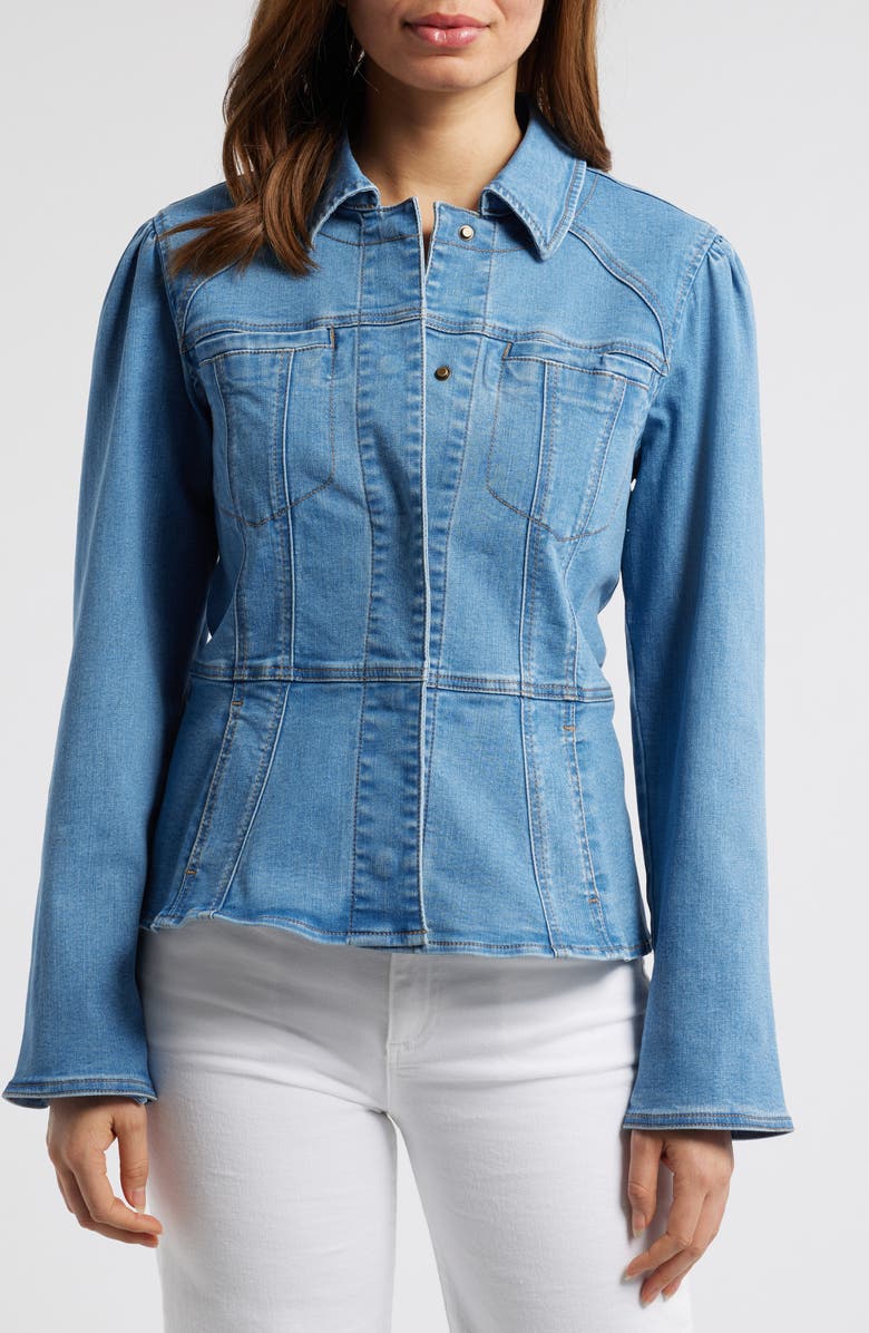 Wit & Wisdom Peplum Denim Jacket, Alternate, color, Light Blue