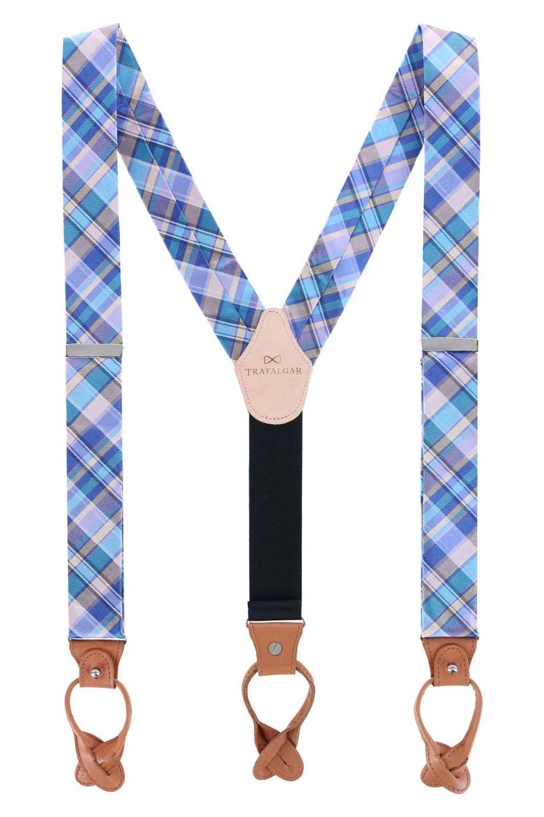 Sherwood Plaid Silk Suspenders, Alternate, color, BLUE PLAID
