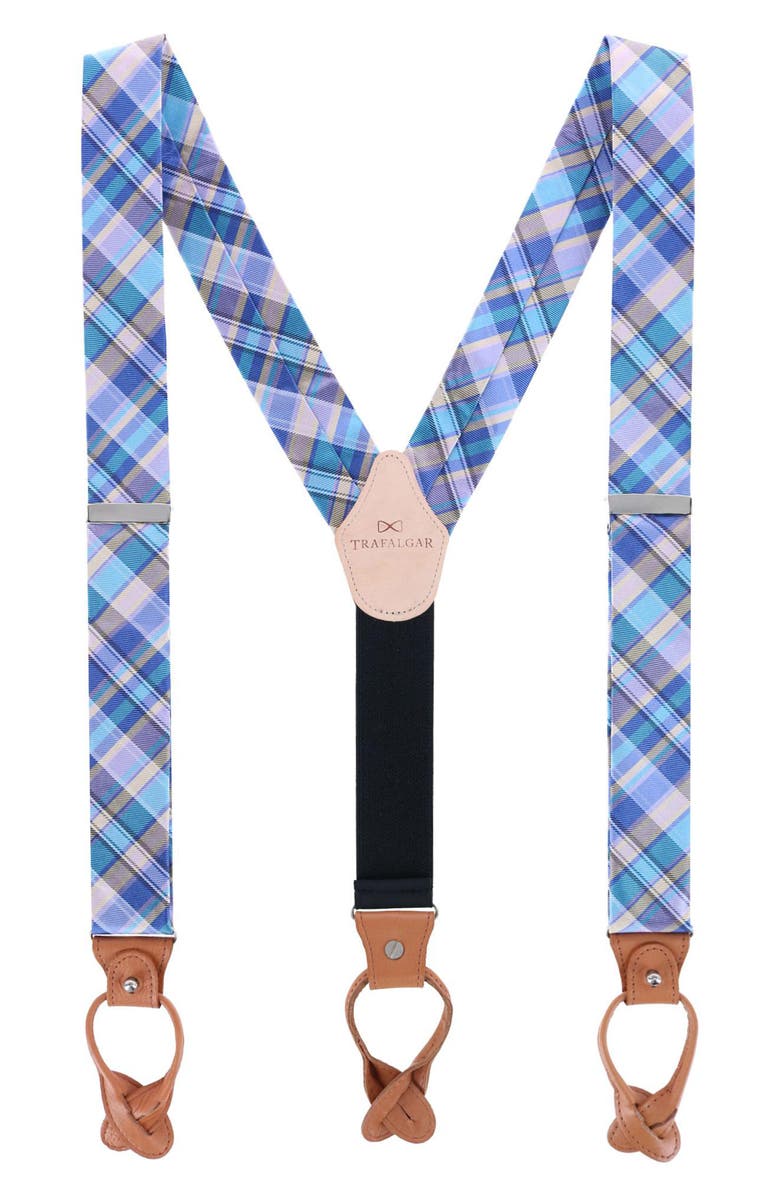 Trafalgar Sherwood Plaid Silk Suspenders, Alternate, color, Blue Plaid