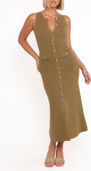 Petal & Pup Sleeveless Rib Button-Up Sweater Midi Dress