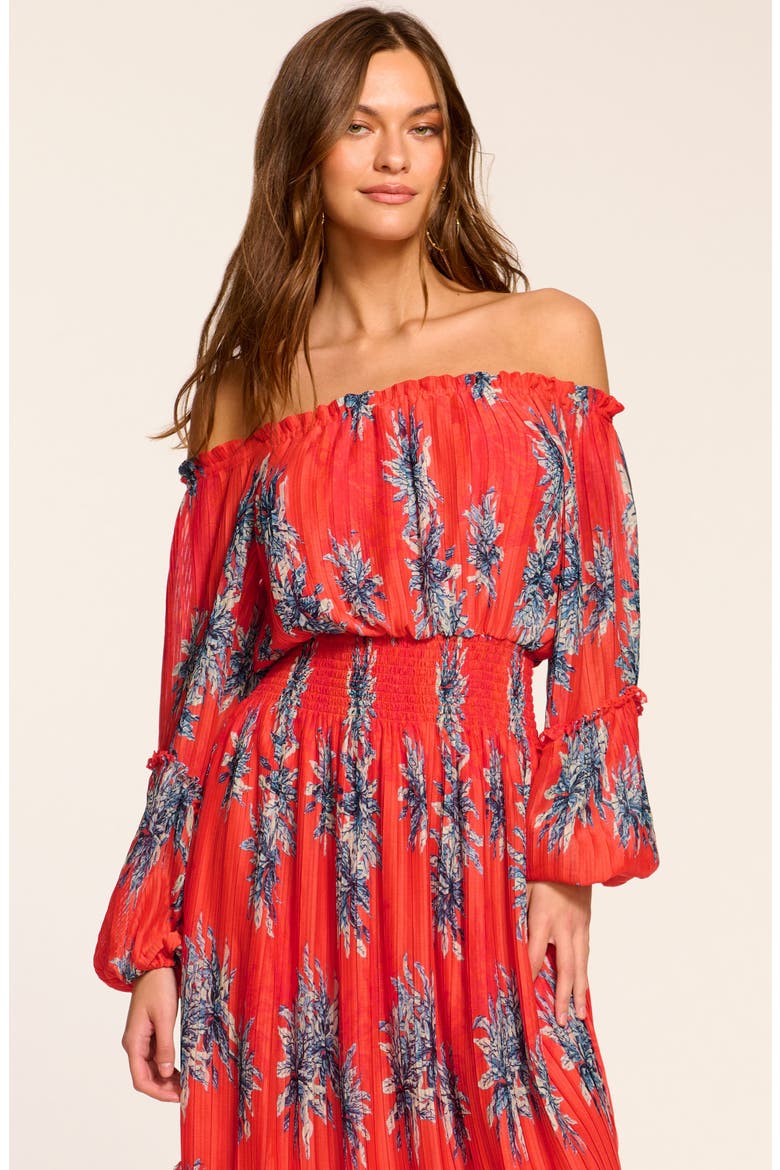 Alyce Floral Off the Shoulder Long Sleeve Dress, Alternate, color, BRIGHT LILY FLORAL