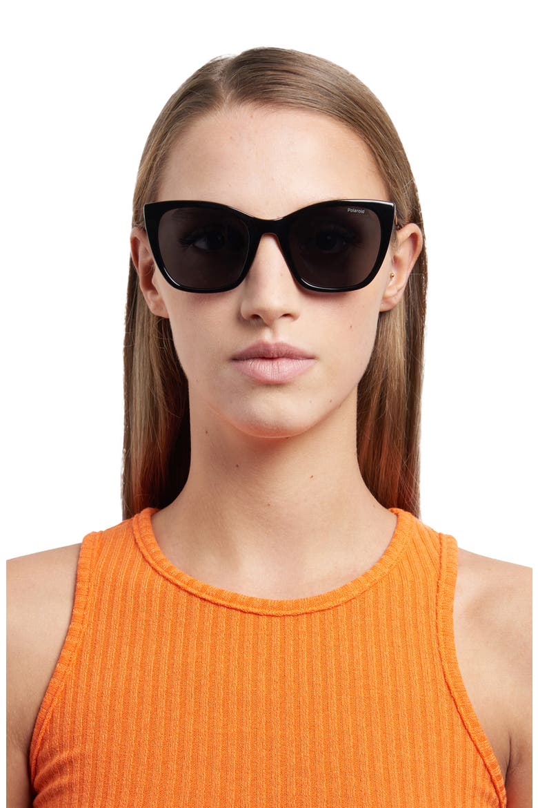 52mm Polarized Cat Eye Sunglasses, Alternate, color, BLACK/ GRAY POLAR