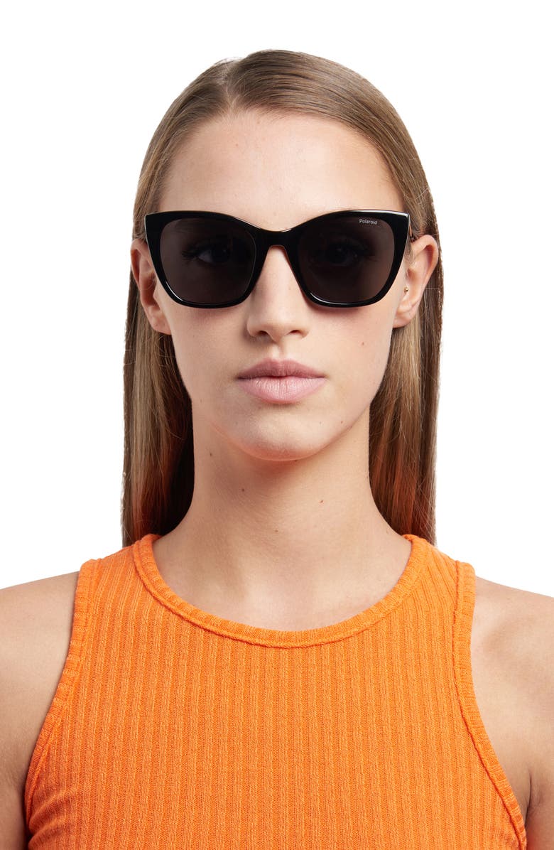 Polaroid 52mm Polarized Cat Eye Sunglasses, Alternate, color, Black/ Gray Polar