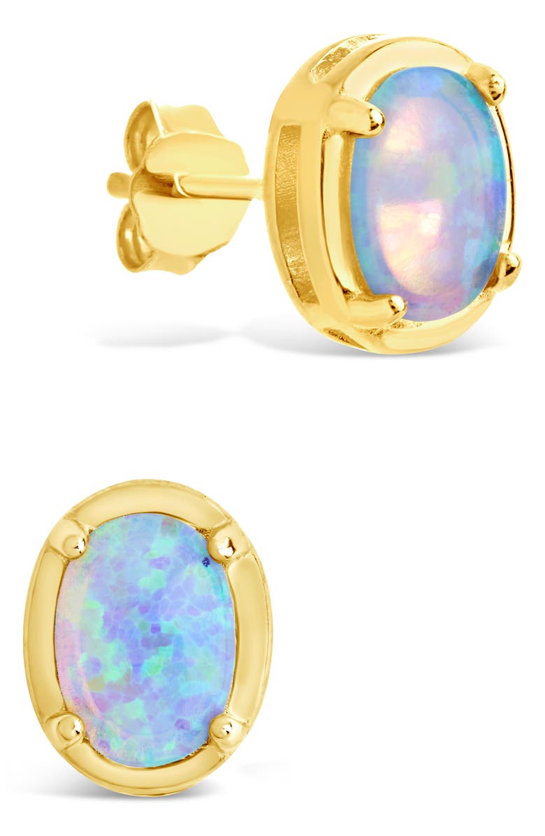 Sterling Forever Blue Lab Created Opal Oval Stud Earrings, Main, color, Gold