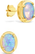 Sterling Forever Blue Lab Created Opal Oval Stud Earrings