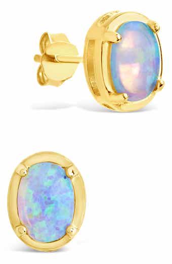Blue Lab Created Opal Oval Stud Earrings