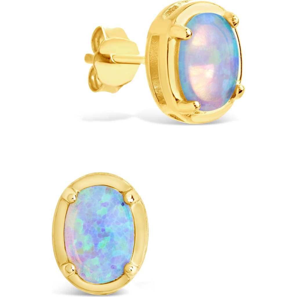 Sterling Forever Blue Lab Created Opal Oval Stud Earrings In Gold