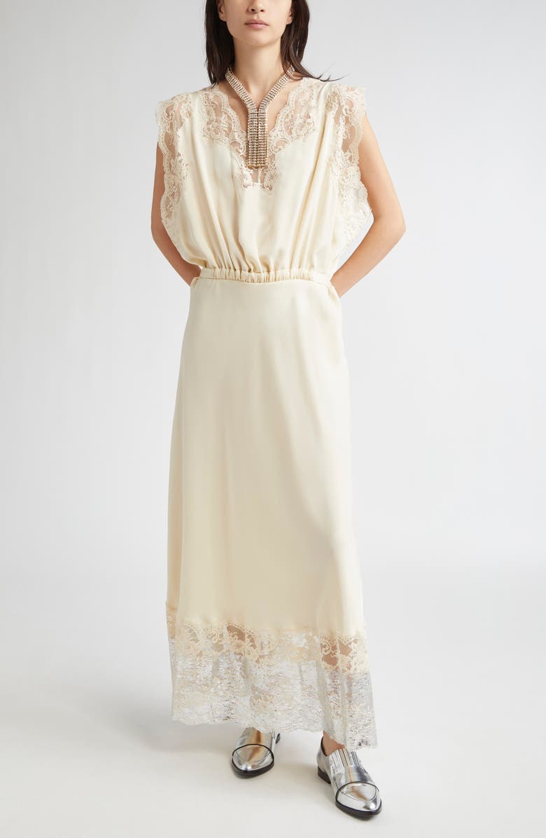 Rabanne Lace Trim Satin Dress, Main, color,