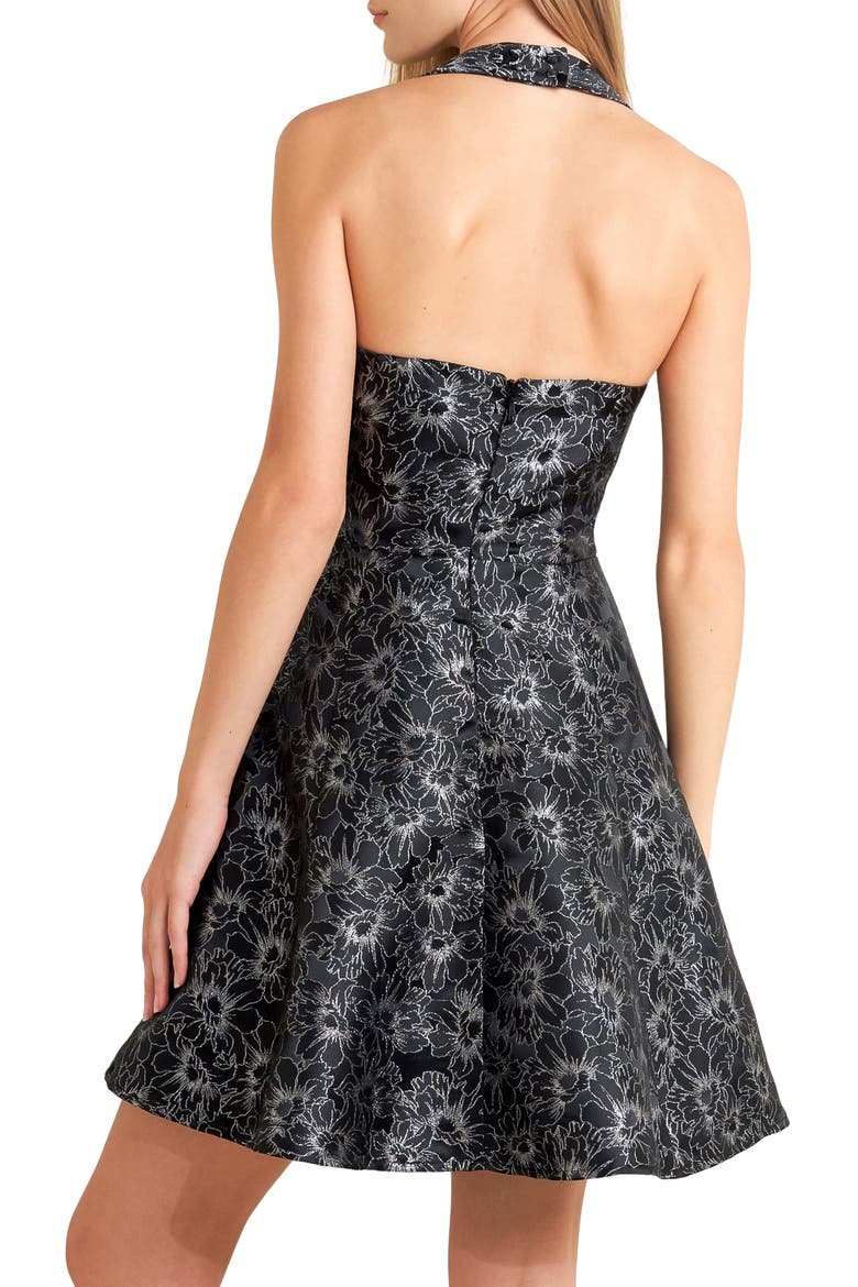 Metallic Print Halter Fit & Flare Minidress, Alternate, color, BLACK/ SILVER