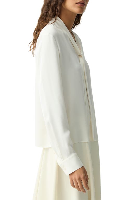 Theory Open Neck Silk Tie Blouse In White