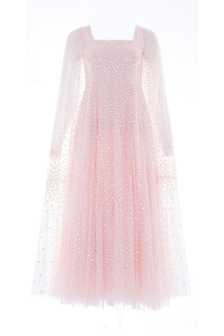 Scatter Dot Cape Sleeve Ankle Gown, Alternate, color, Dusk Pink