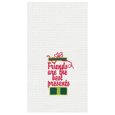 27" x 18" Christmas Presents w/ String Bow "Friends Are The Best Presents" Embroidered Cotton Waffle Weave Kitchen Dishtowel
