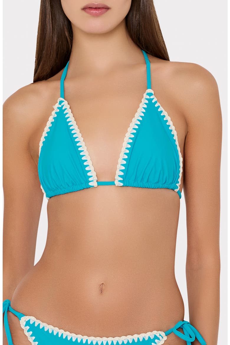 Whipstitch Detail Triangle Bikini Top, Main, color, TEAL