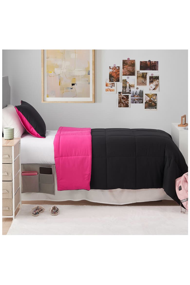 Reversible Comforter Set, Alternate, color, BLACK/HOT PINK