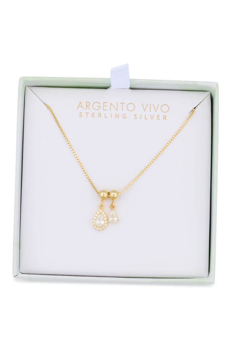 Double Cubic Zirconia Teardrop Pendant Necklace, Main, color, GOLD