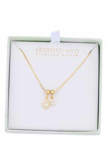 Argento Vivo Sterling Silver Double Cubic Zirconia Teardrop Pendant Necklace