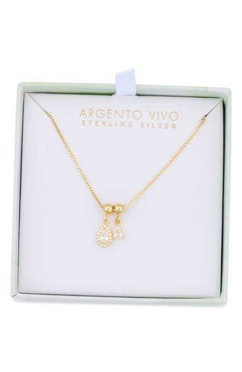 Argento Vivo Sterling Silver Double Cubic Zirconia Teardrop Pendant Necklace In Gold