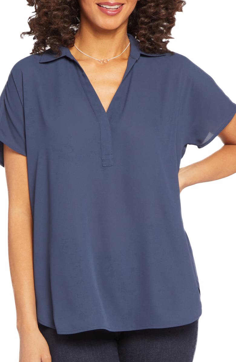 NYDJ Becky Split Neck Woven Top, Main, color, Oxford Navy