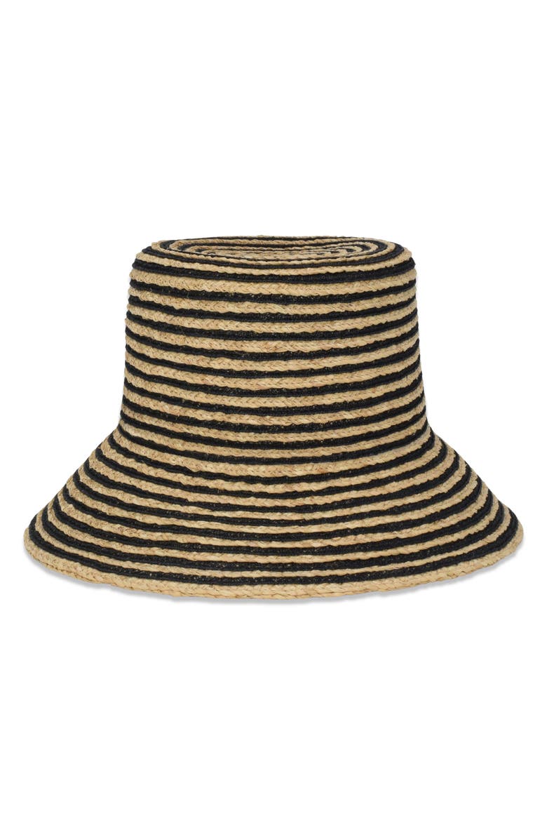 Gigi Burris Millinery Lulu Stripe Raffia & Hemp Packable Bucket Hat, Alternate, color, Natural/ Black