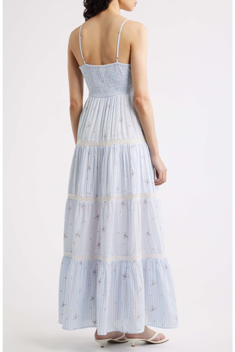 Story Floral Mixed Stripe Cotton Maxi Dress, Alternate, color, SKY MIST