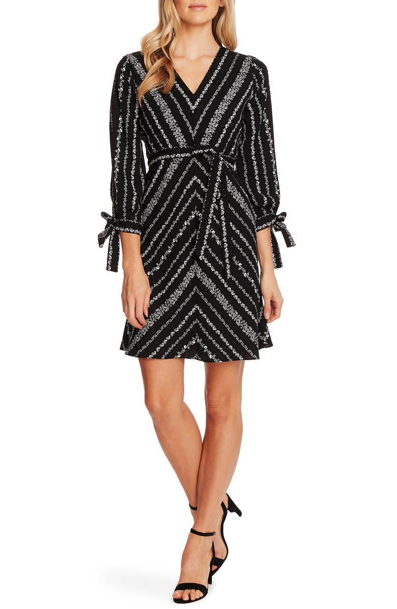 CeCe Flower Chain Tie Sleeve Fit & Flare Dress, Main, color,