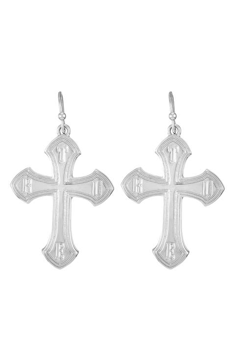 Logo Cross Drop Earrings
