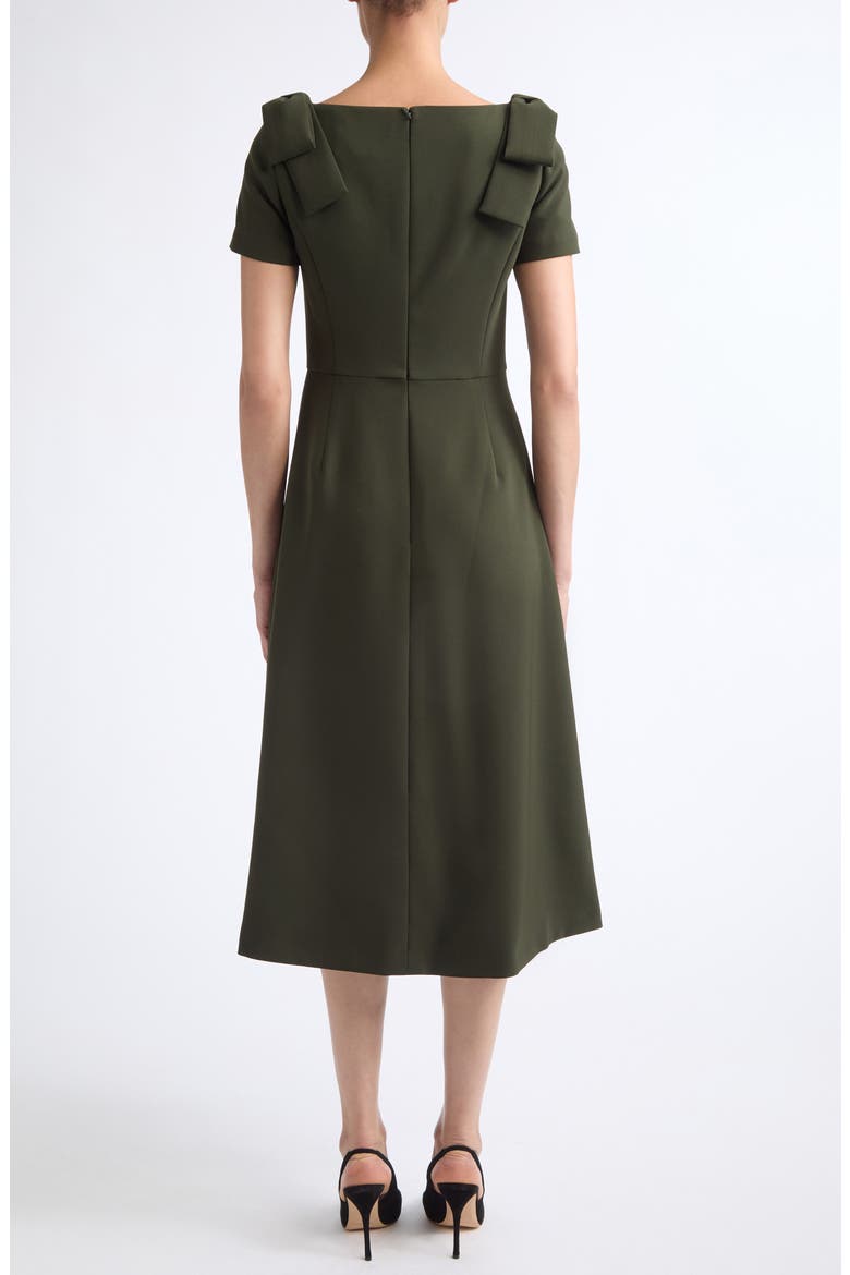 Bow Shoulder A-Line Midi Dress, Alternate, color, FOREST GREEN