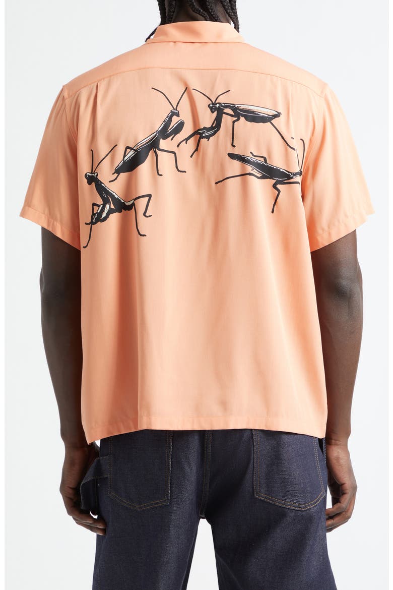 Praying Mantis Print Camp Shirt, Alternate, color, PEACH