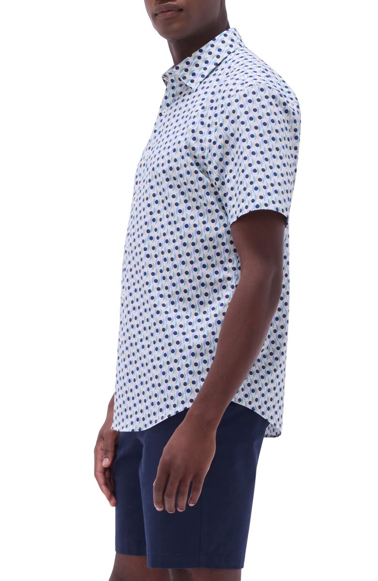 Bugatchi Orson Dot Print Short Sleeve Stretch Cotton Button-Up Shirt, Alternate, color, Mint