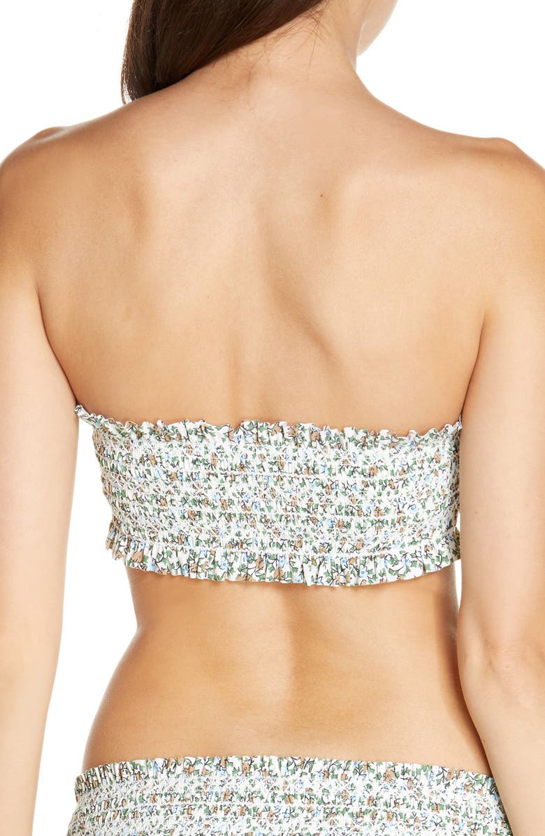 Tory Burch Costa Smocked Bandeau Bikini Top, Alternate, color, 
