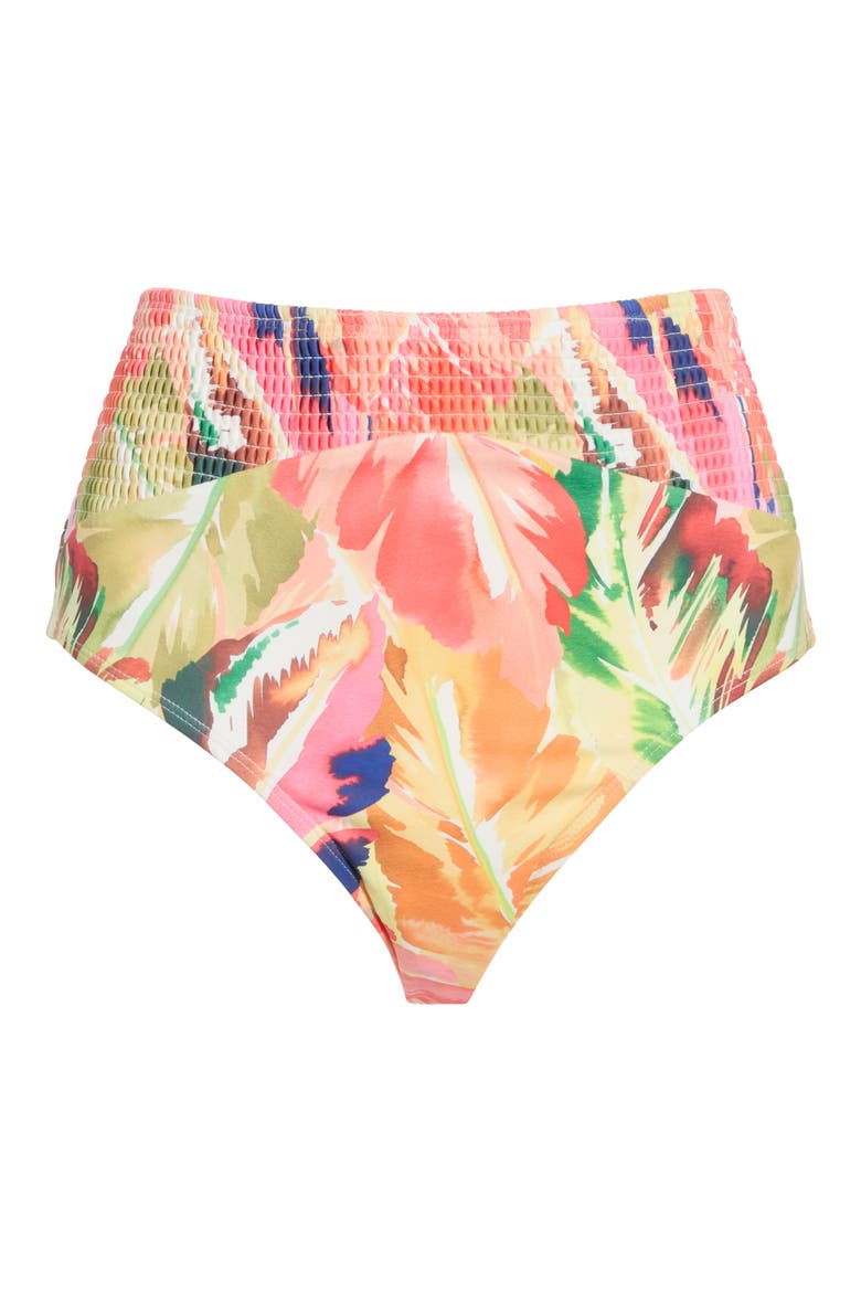 Smocked High Waist Bikini Bottoms, Alternate, color, BLOTTED TROPICAL MULTI