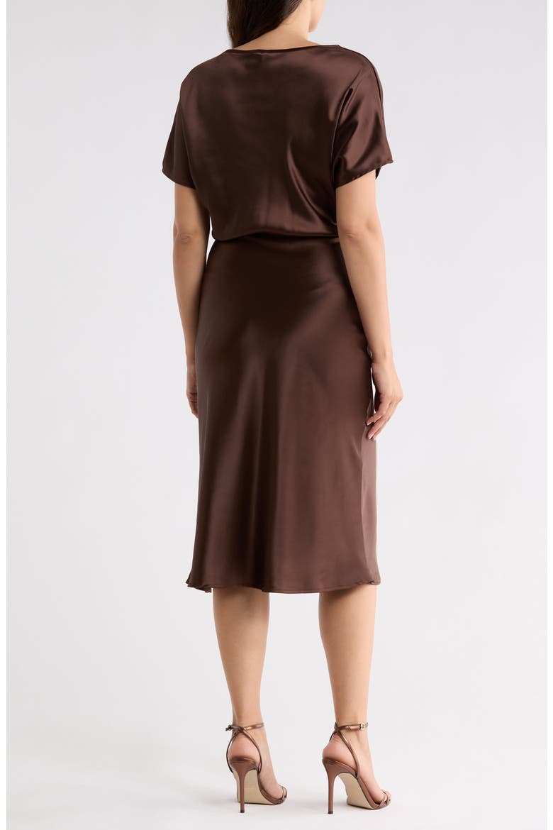 Satin Cowl Neck Midi Dress, Alternate, color, BROWN