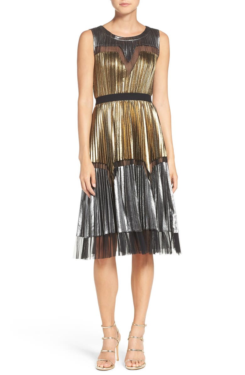 BCBGMAXAZRIA Lamé Midi Dress, Main, color, 